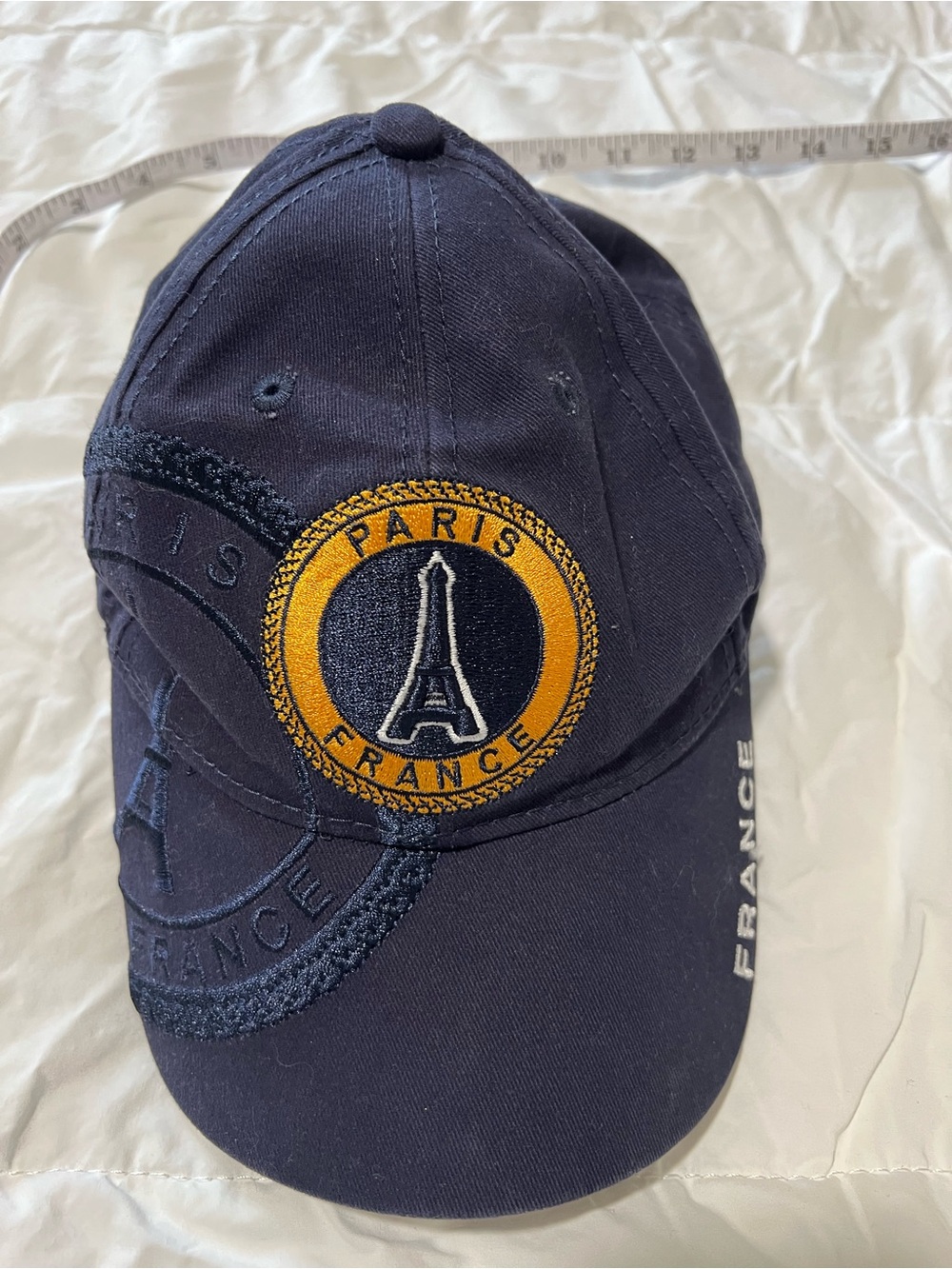 Paris France Navy Baseball Cap with Gold Patch